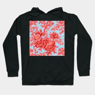 Coral flowers on sky blue toile Hoodie